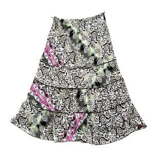 Dressbarn Boho Print Tiered Midi Skirt Size M